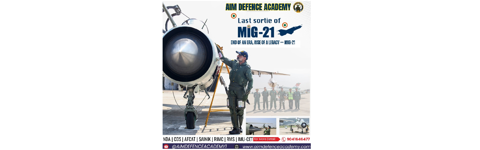 AIM Defence Academy tribute to MiG-21 last sortie – Indian Air Force aircraft retirement poster