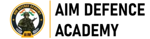 AIM Defence Academy official logo with soldier and Indian flags in background