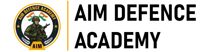 AIM Defence Academy official logo with soldier and Indian flags in background